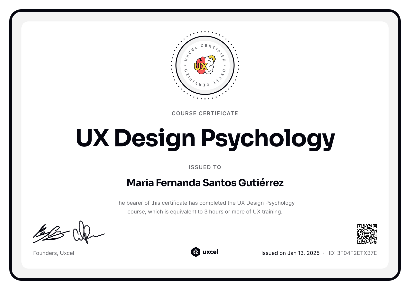 Maria Fernanda Santos Gutiérrez's certificate